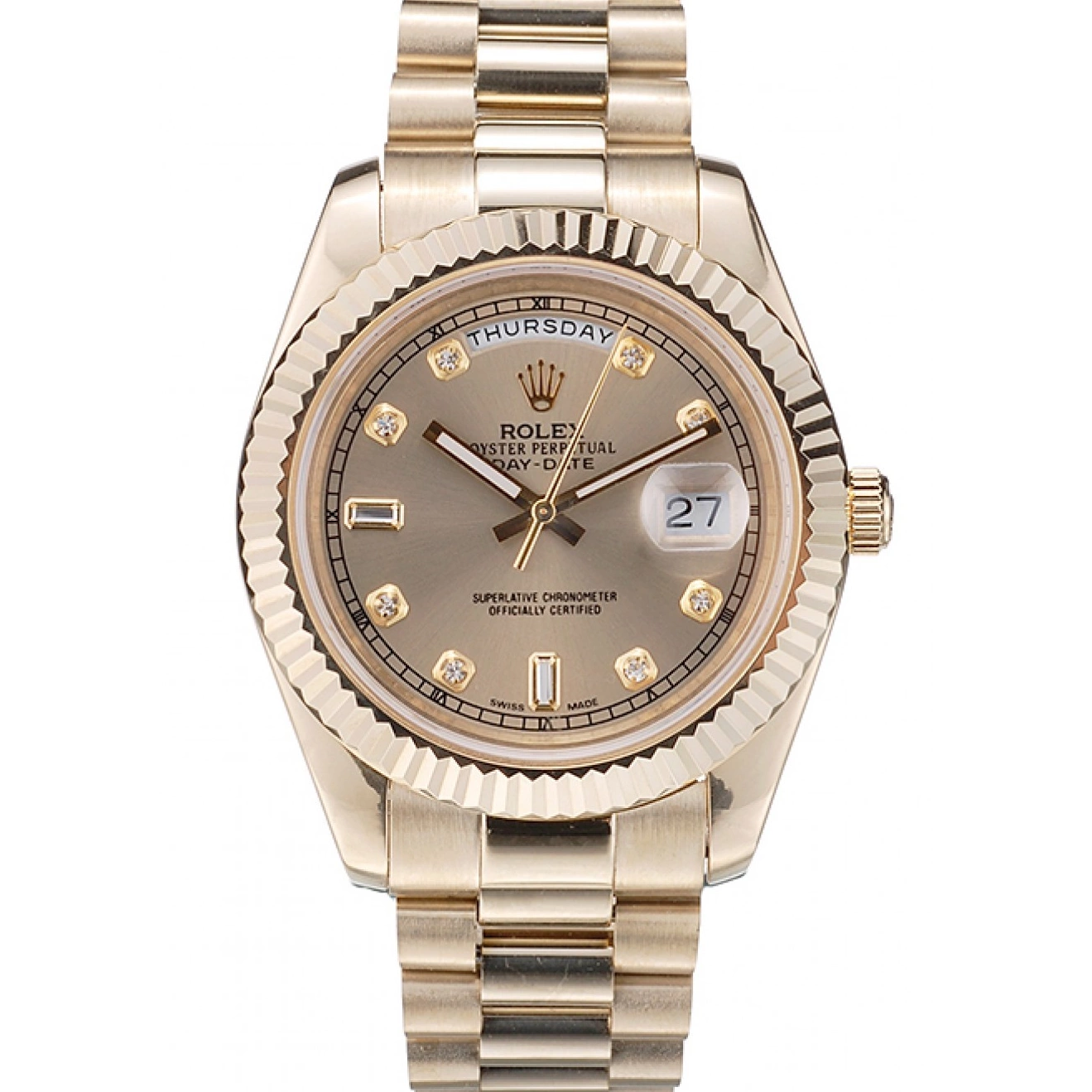 Steel Ribbed Swiss Bezel Rolex Gold Dial 41997 Stainless Gold DayDate 0715